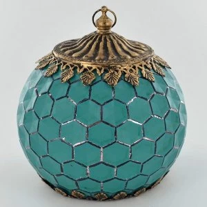 Image of LED Lantern Teal Geometric Pattern H17cm