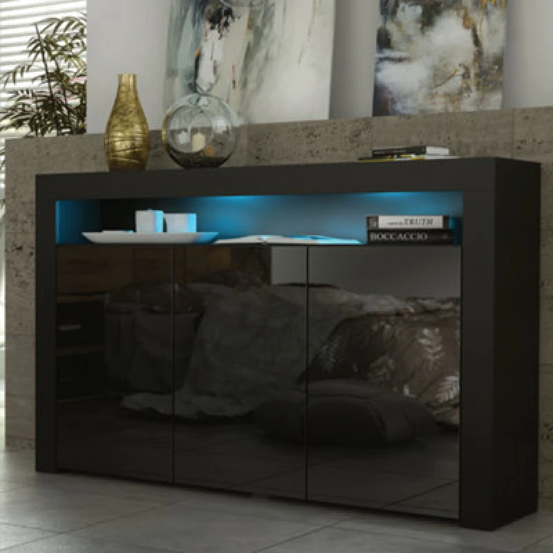 Image of Mex Furniture LTD Sideboard with LED Lighting & Gloss Doors / 155cm Dark Brown