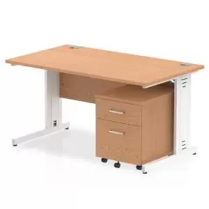Image of Impulse 1400 x 800mm Straight Office Desk Oak Top White Cable Managed