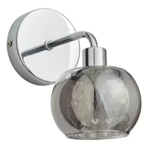 Image of Spa Megara Single Wall Light Decorative Crystal Smoke Glass and Chrome