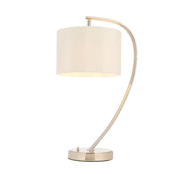 Image of Endon Josephine - 1 Light Table Lamp Bright Nickel, Vintage White Faux Silk, E14