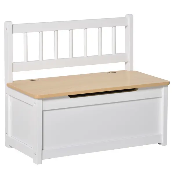 Image of HOMCOM 2-IN-1 Wooden Toy Box Seat Bench Storage Chest Cabinet Organizer with Safety Pneumatic Rod 60 x 30 x 50cm White