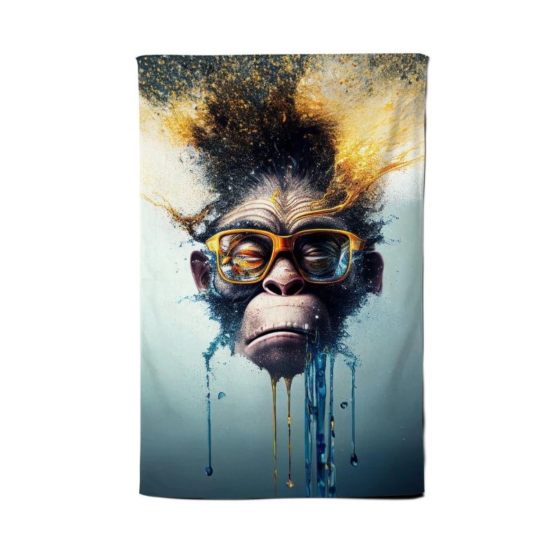 Image of Warren Reed - Designer Monkey With Glasses Splashart Tea Towel in Blue Blue Unisex