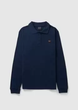 Image of Paul & Shark Mens Long Sleeve Iconic Badge Poloshirt In Blue