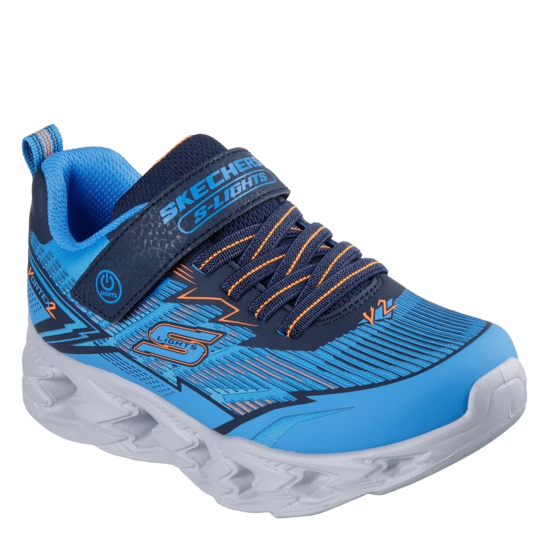 Image of Skechers Kids Gore and Strap Leather Light Up Trainers Blue/Navy male C13 (32)