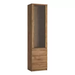 Image of Fribo Tall Narrow 1 Door 3 Drawer Glazed Display Cabinet In Oak Effect