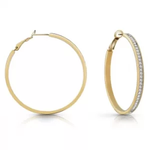 Image of Guess Gold Tone 50mm Crystal Hoop Earrings