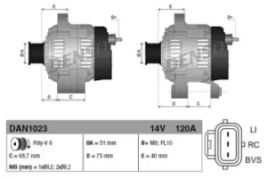 Image of Denso DAN1023 Alternator 14 V 120 A