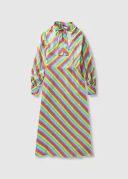 Image of Olivia Rubin Womens Nessie Long Sleeve Silk Prism Stripe Dress In Prism Stripe