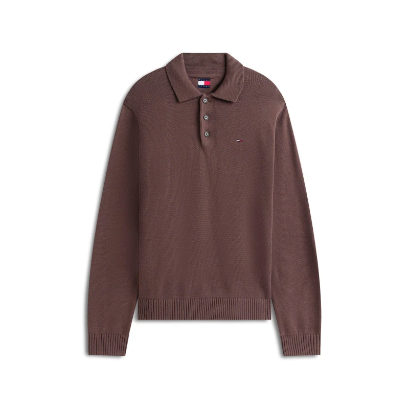 Image of Tommy Jeans Mens Slim Polo Crew Neck Jumper Black Walnut male XL