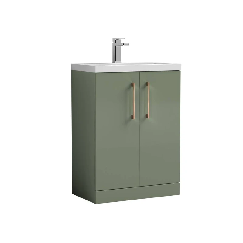 Image of Balterley Bathroom Vanity Basin Unit, Brushed Bronze Handles, 600mm, Satin Green Green Unisex
