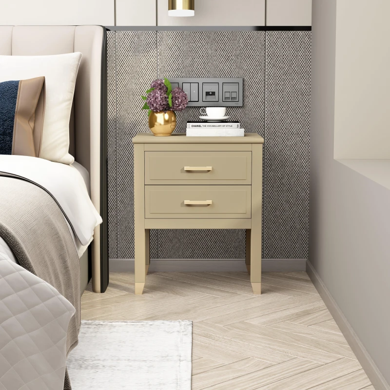 Image of Cabinet Bits Palazzi 2 Drawer Bedside Table in Light Beige Light Beige Unisex