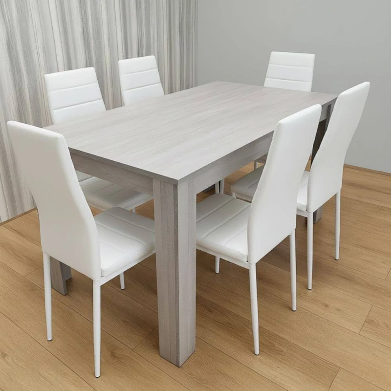 Image of KOSY KOALA Dining Table Set with 6 Chairs Dining Furniture Set in Light Grey Light Grey Unisex
