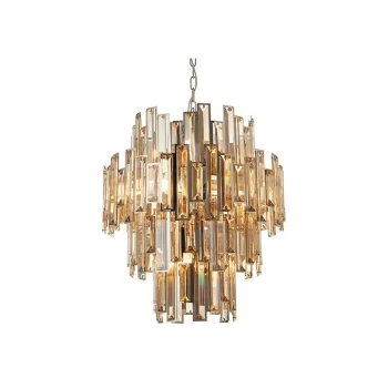 Image of Endon Collection Lighting - Endon Lighting Viviana - Pendant Chrome Effect Plate & Champagne Crystal (K9) Drops 12 Light Dimmable IP20 - E14