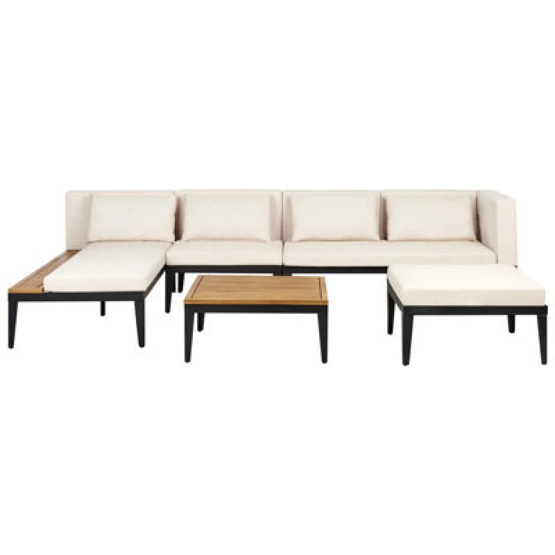 Image of Beliani Garden Lounge Set With Table And Ottoman 4 Seater Bracciano Right Hand Certified Acacia Wood Light Beige