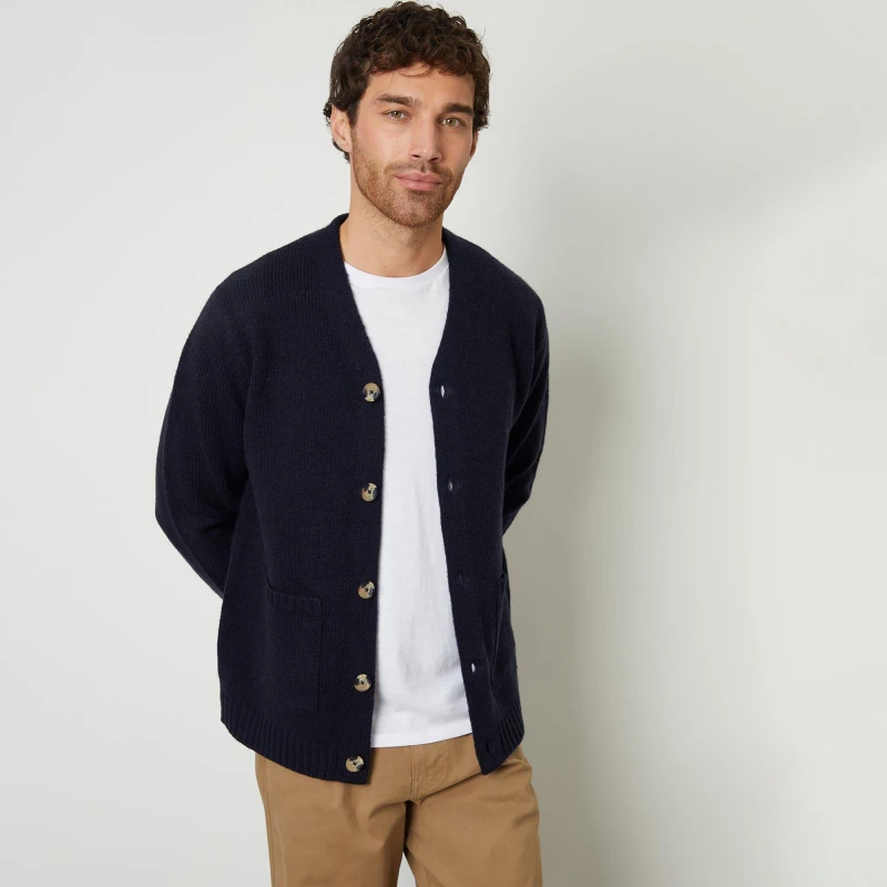 Image of Threadbare Knitted V-Neck Cardigan Navy