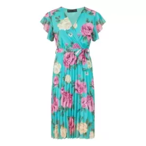 Image of Mela London Green Floral Wrap Pleated Dress - Green