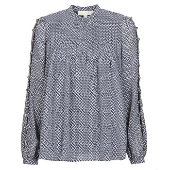Image of Michael Kors MINI FLORAL LS TOP womens Blouse in Blue - Sizes S,M,L,XL,XS