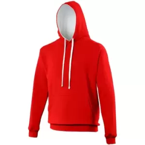 Image of Awdis Varsity Hooded Sweatshirt / Hoodie (M) (Fire Red/Arctic White)