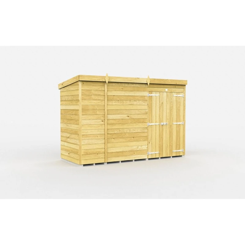 Image of Buttercup Farm 10 x 4 Feet Pent Shed - Double Door W/O Window - L118 x W302 x H201cm in Brown Brown Unisex