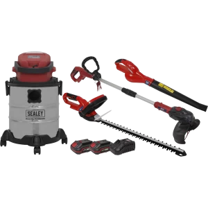 Image of Sealey CP20V 20v Cordless 4 Piece Garden Power Tool Kit 1 x 2ah & 1 x 3ah Li-ion Charger