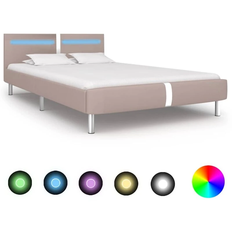 Image of vidaXL Bed Frame with LED Cappuccino Faux Leather 140x200cm Bedroom Furniture