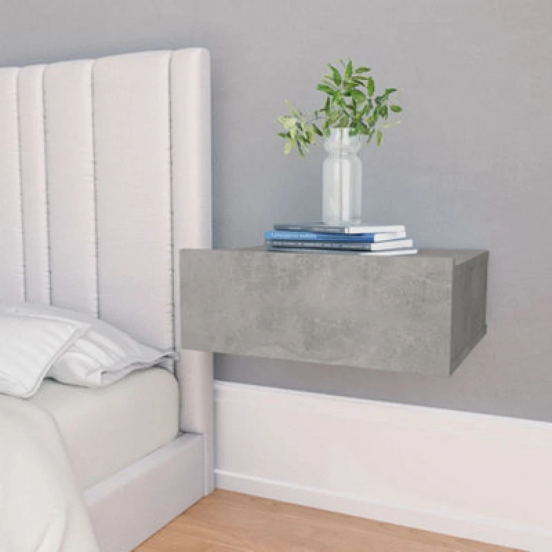 Image of vidaXL Floating Nightstand Concrete Grey Engineered Wood Wall-mounted Table