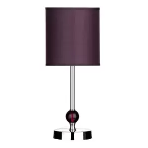 Image of Premier Housewares Chrome Table Lamp with Purple Acrylic Ball Detail & Purple Shade