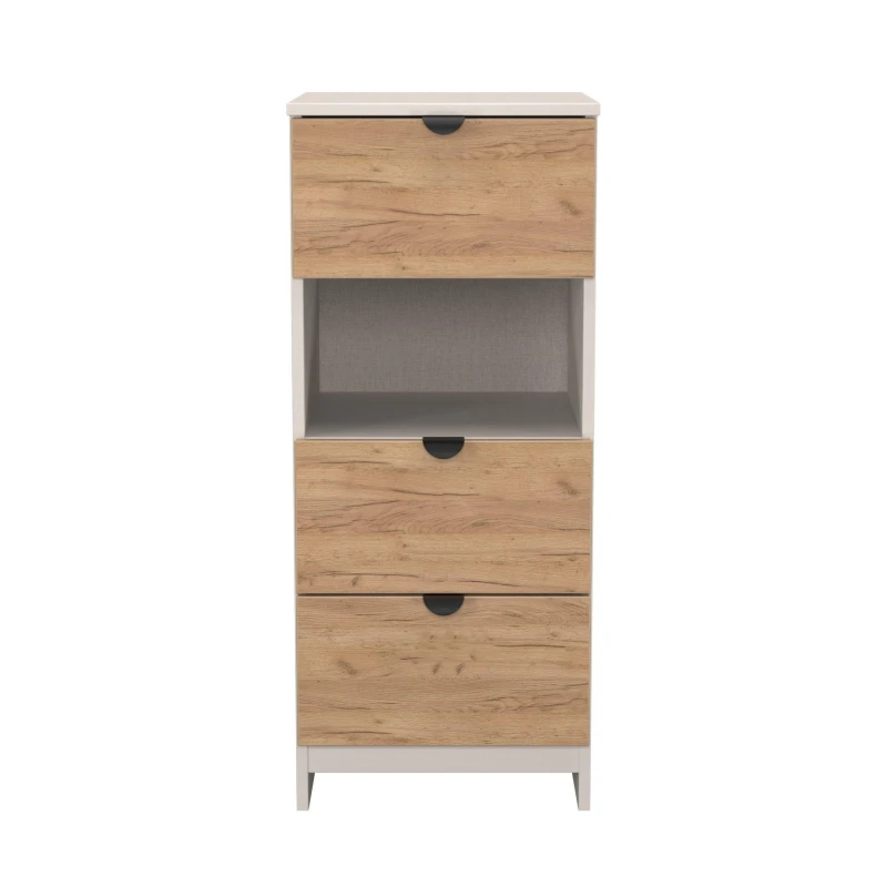 Image of Welcome Furniture Ready Assembled Bora 3 Drawer Open Shelf Bedside Cabinet, Cream BOP602GCKM