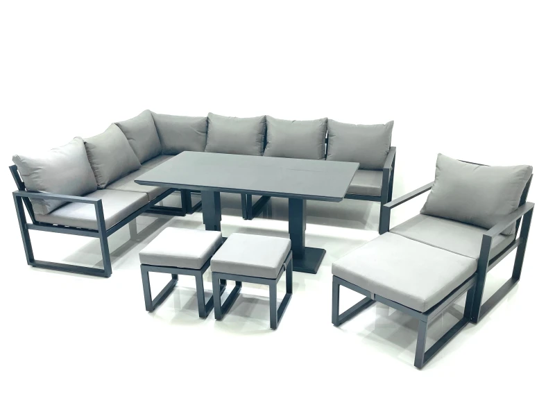 Image of Fimous Aluminum Outdoor Garden Furniture Set Corner Sofa Chair 3 Footstools Adjustable Rising Lifting Dining Table Sets Dark Grey Dark Grey Unisex