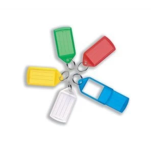 Image of 5 Star Facilities Sliding Key Fob Coloured Large Label Area 51 x 33mm 25mm Ring Assorted Pack of 10