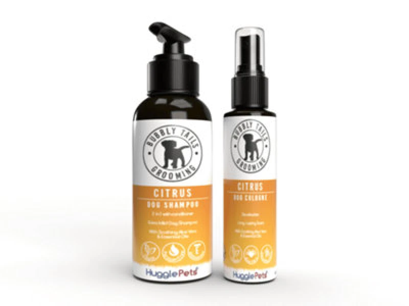 Image of HugglePets Bubbly Tails Citrus 2 in 1 Dog Shampoo & Deodorising Cologne Set Clear