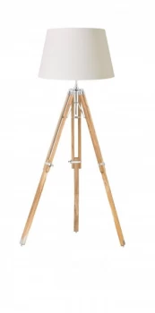 Image of Floor Lamp Bright Nickel Plate, Teak Wood, E27