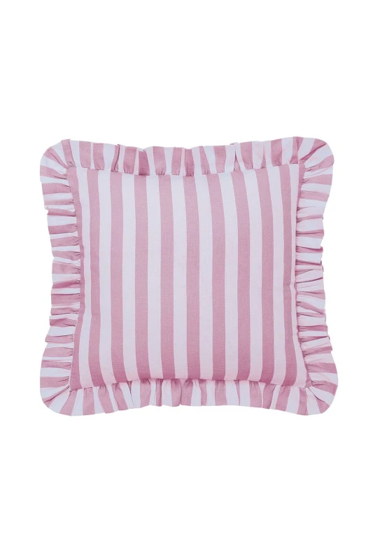 Image of Helena Springfield 'Candy Stripe' Cotton Cushion in Pink Size: 40cm x 40cm Pink Unisex 40cm x 40 cm