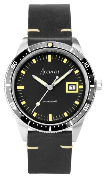 Image of Accurist 72001 Dive Mens Black Dial Black Leather Strap Watch