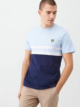 Image of Lyle & Scott Yoke Stripe T-Shirt - Light Blue/Navy, Light Blue/Navy Size M Men