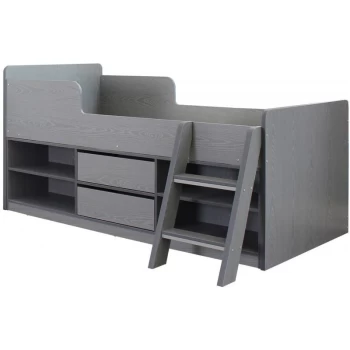 Image of Childrens Felix Low Sleeper Bed with Storage Shelves & Drawers Oak Grey White