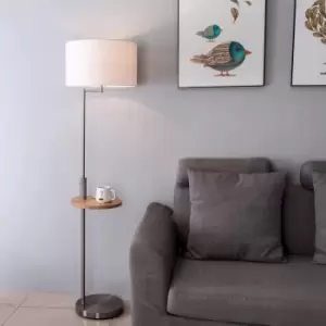 Image of Harper Living Satin Nickel with White Shade USB Charging Port Floor Lamp