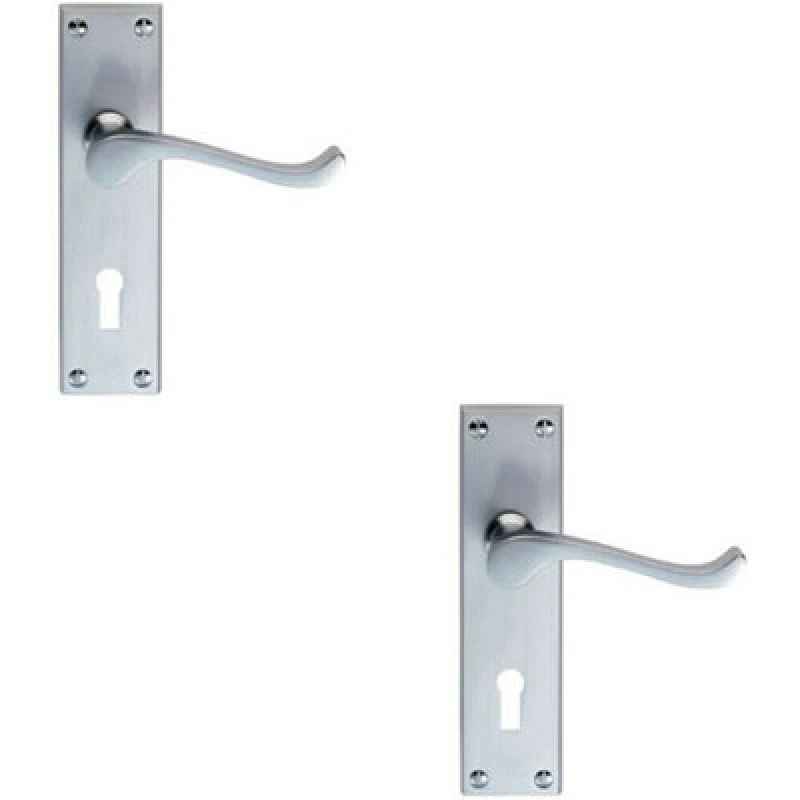 Image of Loops 2x Victorian Scroll Handle on Rectangular Lock Backplate 155 x 41mm Satin Chrome Multi