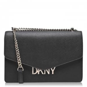 Image of DKNY Flap Over Logo Bag - BLK GLD BGD