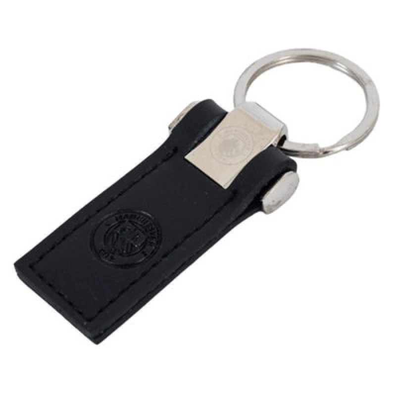 Image of Manchester City Fc Crest Leather Keyring Black/silver (One Size)