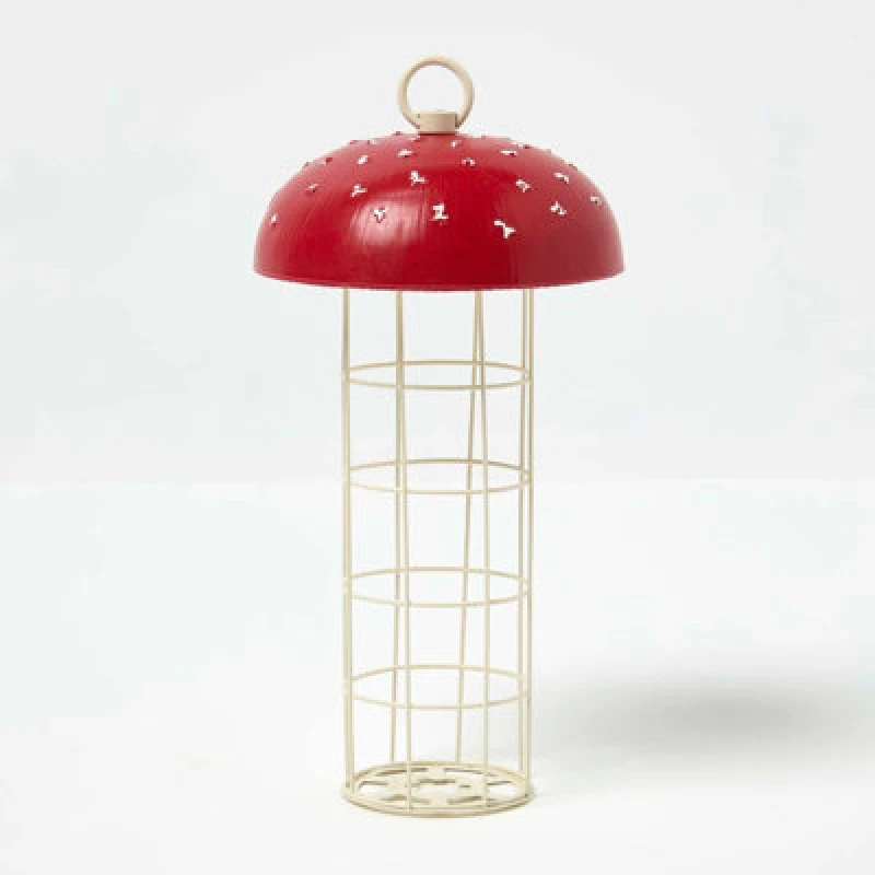 Image of Homescapes Tall Red Mushroom Hanging Bird Feeder