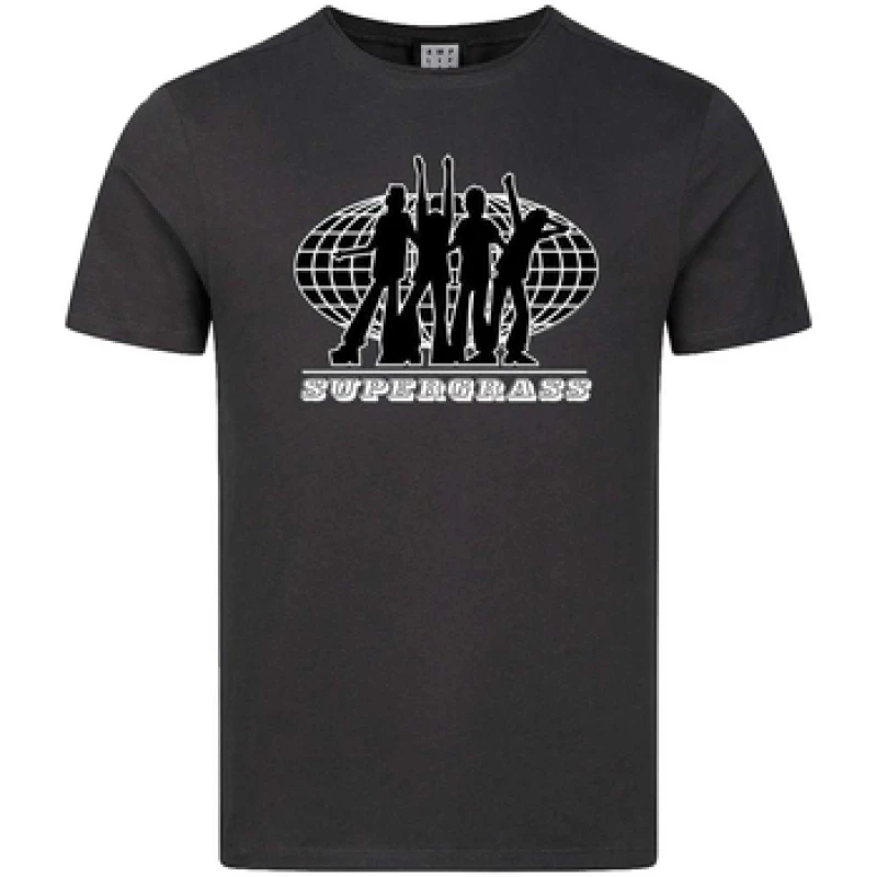 Image of Amplified Mens Supergrass 25 Logo T-Shirt in Charcoal Size: XS Charcoal Male XS