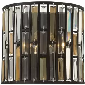 Image of Loops - Twin Wall Light Prisms of Amber Pearl & Crystal Vintage Bronze E14 60W d01290