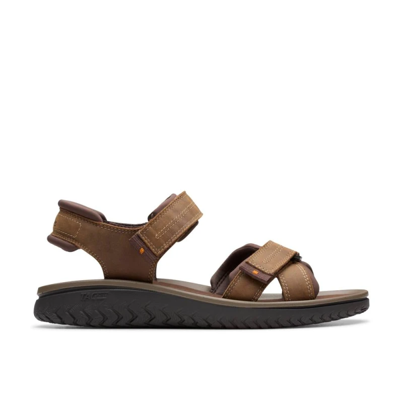 Image of Clarks Mens Wesley Shore Beeswax Leather Flat Sandals, Walking in Brown Size: 10-Standard Fit Brown Male 10-Standard Fit