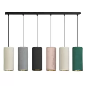 Image of Emibig Bente Black Bar Pendant Ceiling Light with Black, Gray, Pink, Green Fabric Shades, 6x E14