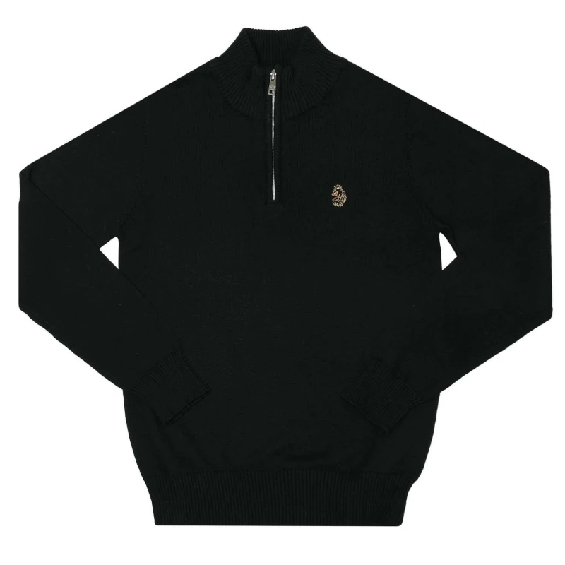 Image of Luke 1977 Pretender Quarter Zip Knit Jumper - Black 9 - 10 Years