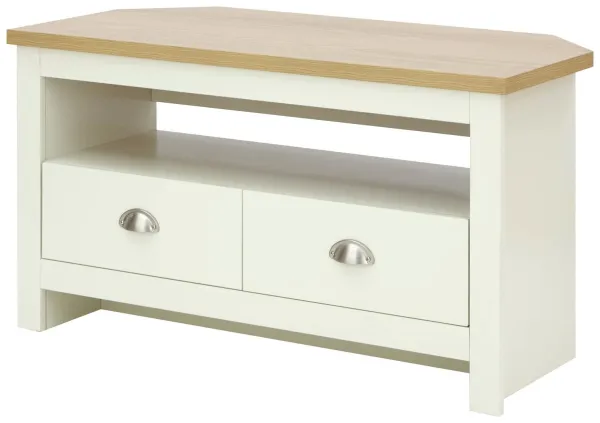 Image of GFW Lancaster 2 Drawer Corner TV Unit - Cream