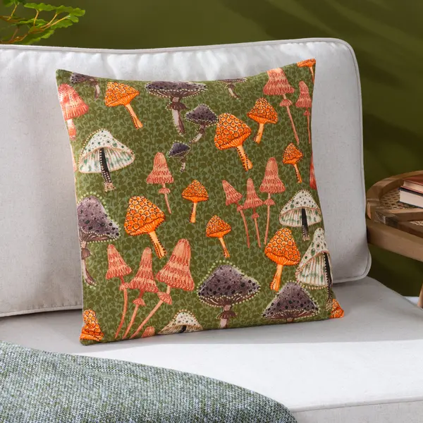 Image of Mushroom Fields Cushion Green / 45 x 45cm / Polyester Filled