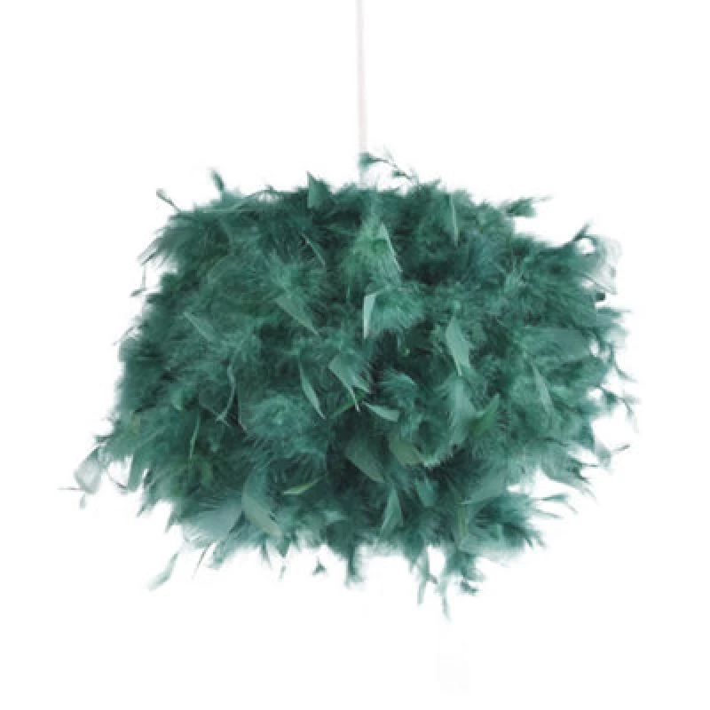 Image of Happy Homewares Eye-Catching And Modern Small Forest Green Feather Decorated Pendant Light Shade
